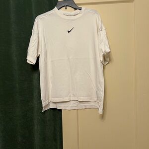 Nike Women's White Short-Sleeve Crew T-Shirt with Black Swoosh oversized